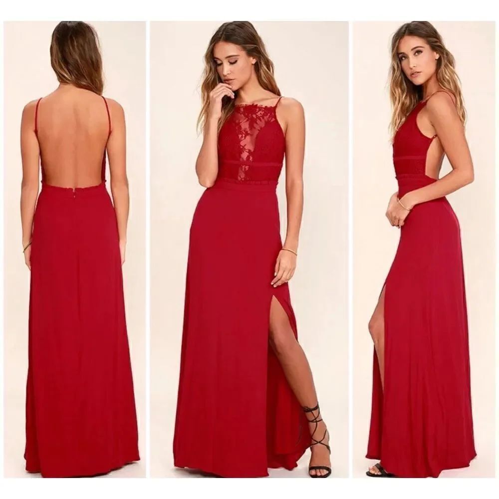 NBD Stephania Red Lace backless Maxi cocktail Dress size small
